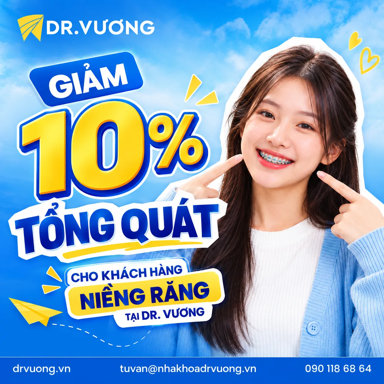 Chương trình ưu đãi giảm 10% chi phí Tổng quát khi điều trị Niềng răng 1 Giam 10 Nieng Rang Tai Dr. Vuong